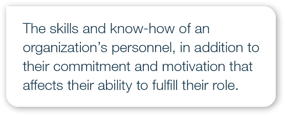 The skills and know how of an organization’s personnel, in addition to their commitment and motivation that affects t...